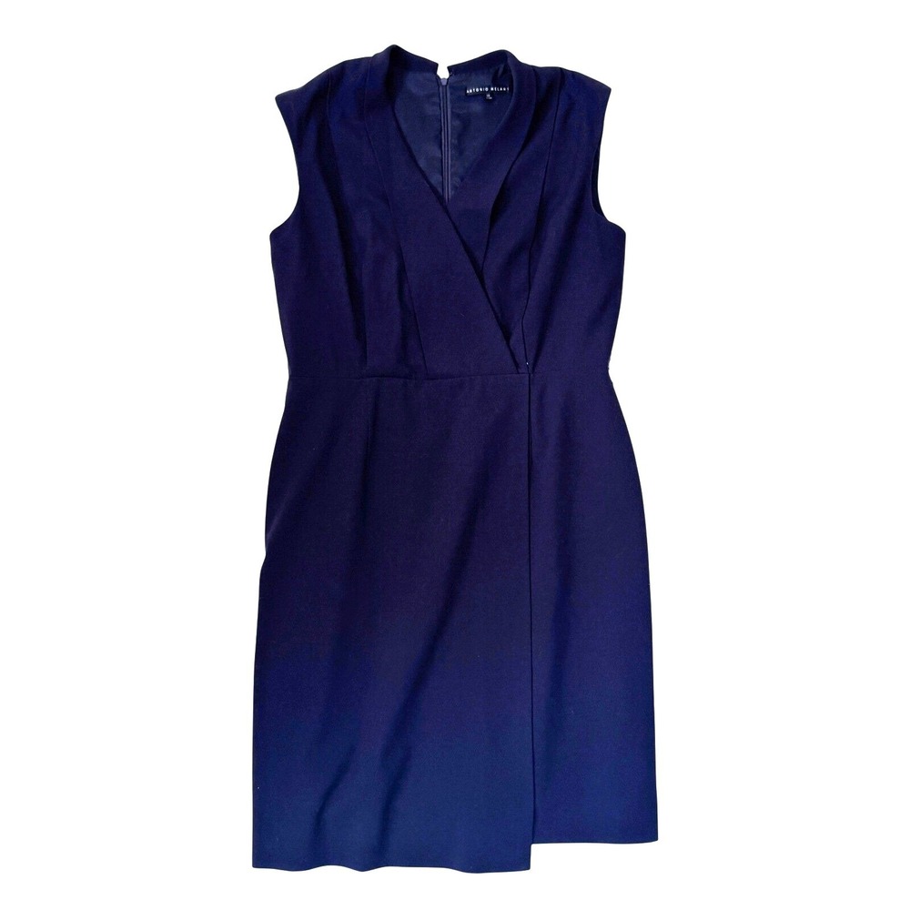 Antonio Melani Sheath Dress Faux Wrap 12 Navy Blue Womens Professional Workwear
